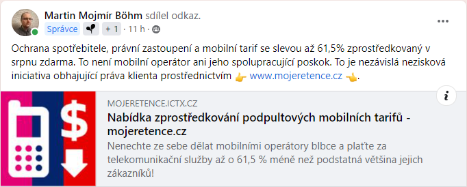 mojeretence.cz neklama na Facebooku 13.08.2022