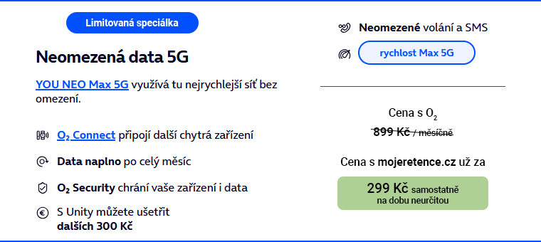 O2 limitka YOU NEO Max 5G za 299 Kč