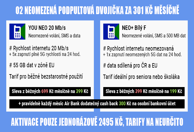 O2 neomezená podpultová dvojička za 301 Kč